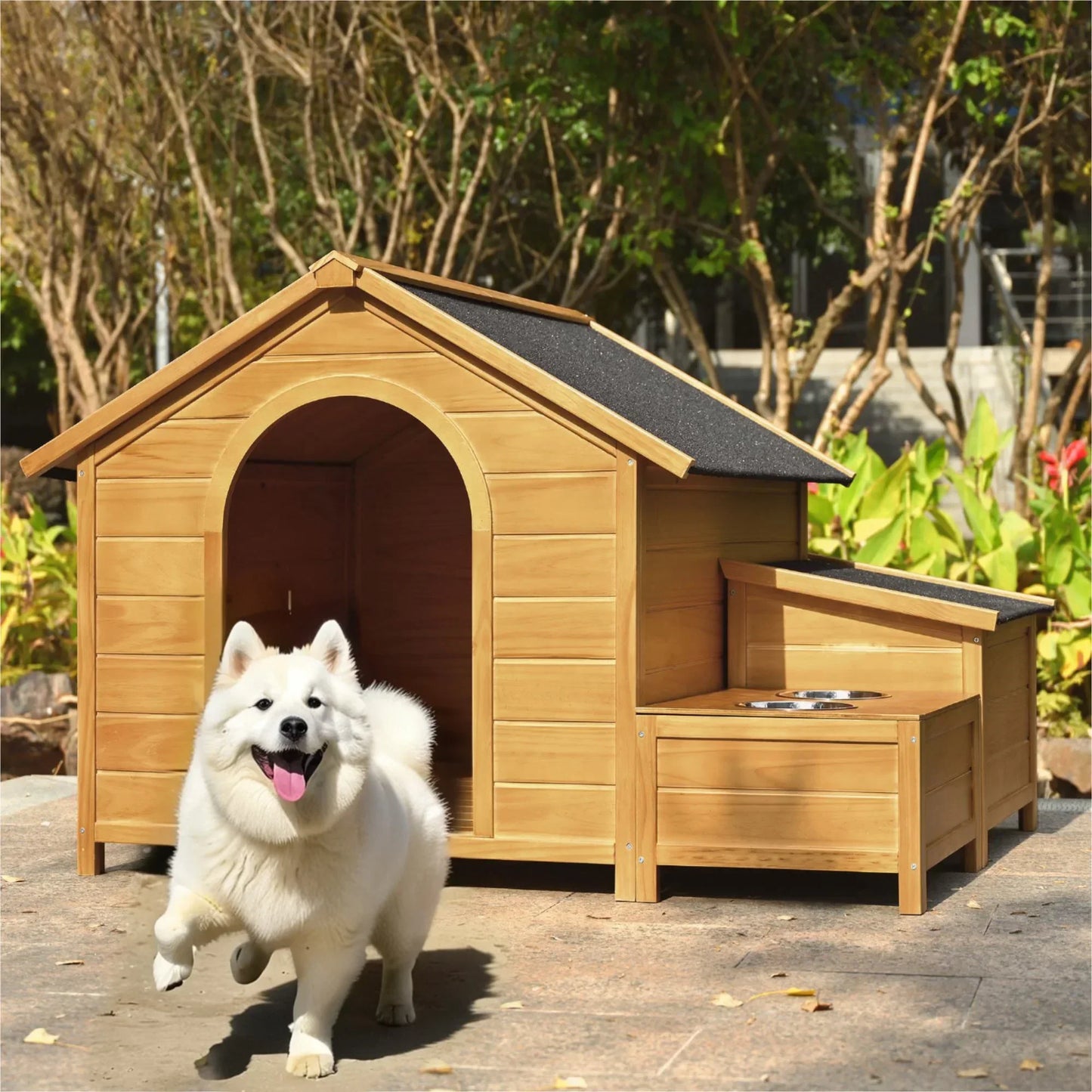 Outdoor & Indoor Dog house - cabin Style with Porch & dual Doors.