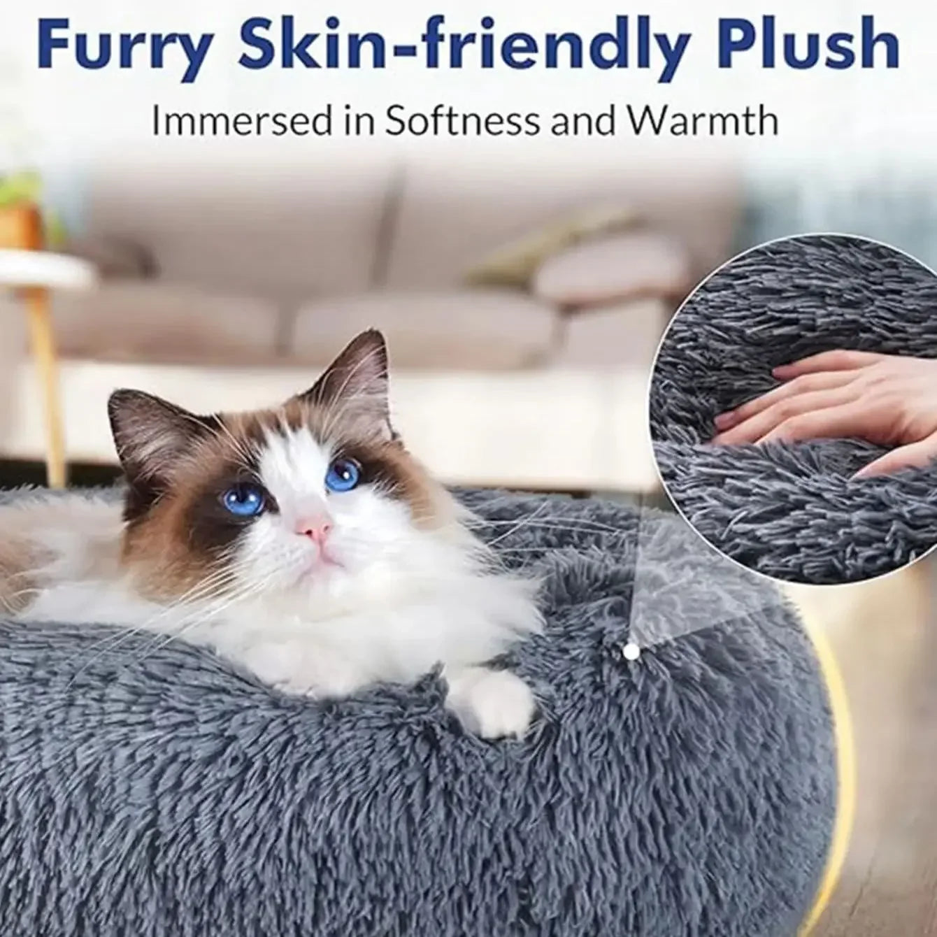 40-90cm Round Pet Bed for Warm Sleeping.