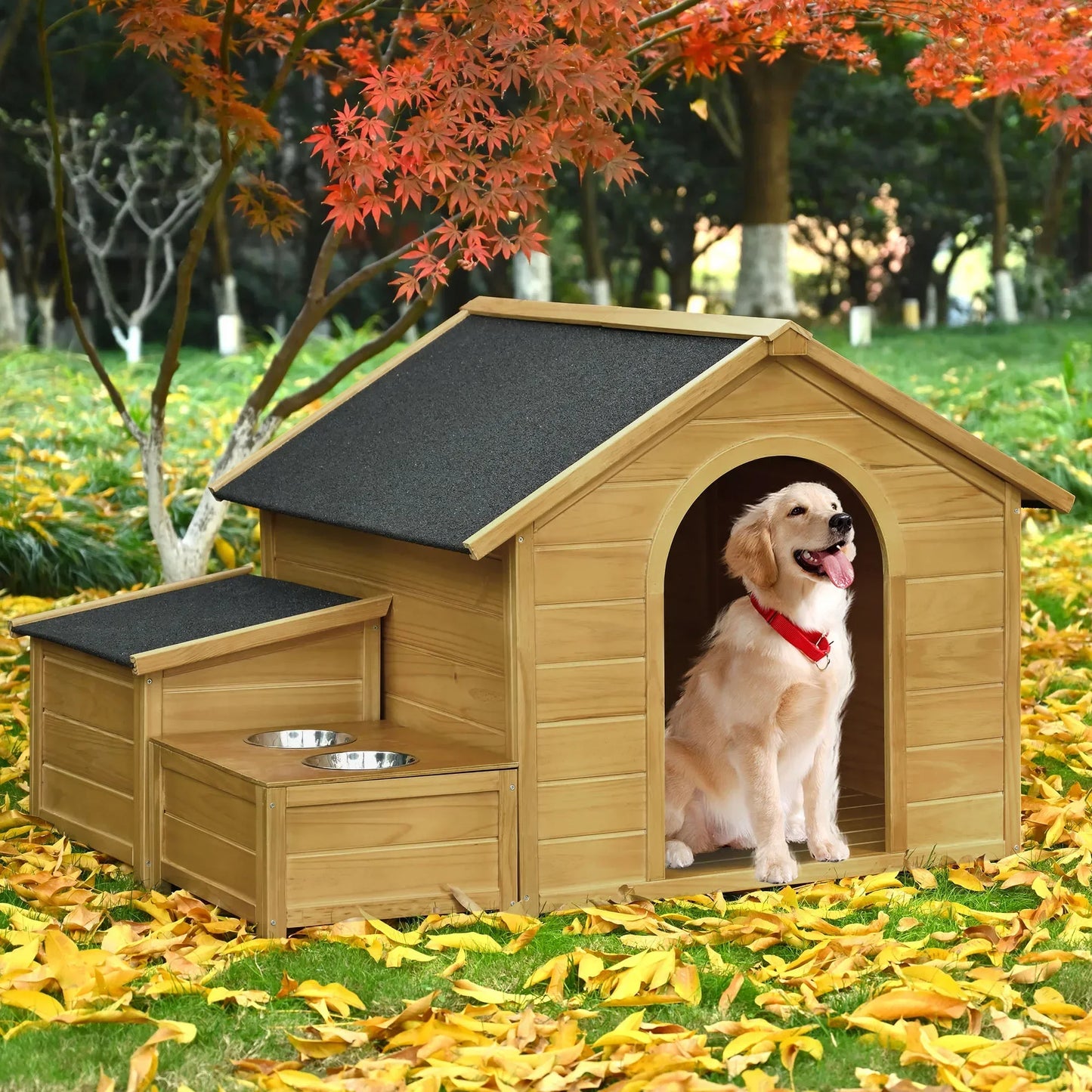 Outdoor & Indoor Dog house - cabin Style with Porch & dual Doors.