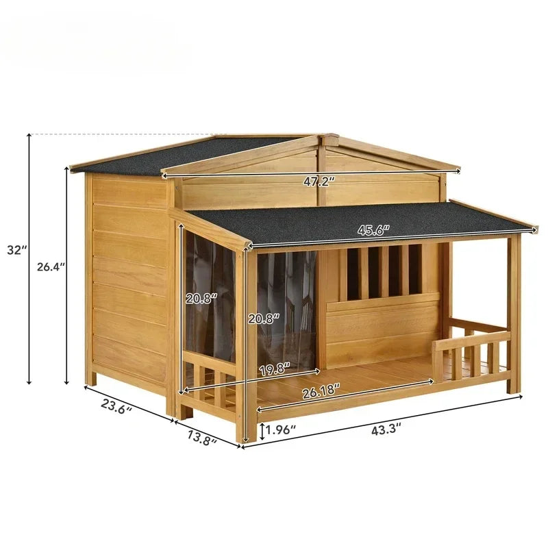 Outdoor & Indoor Dog house - cabin Style with Porch & dual Doors.