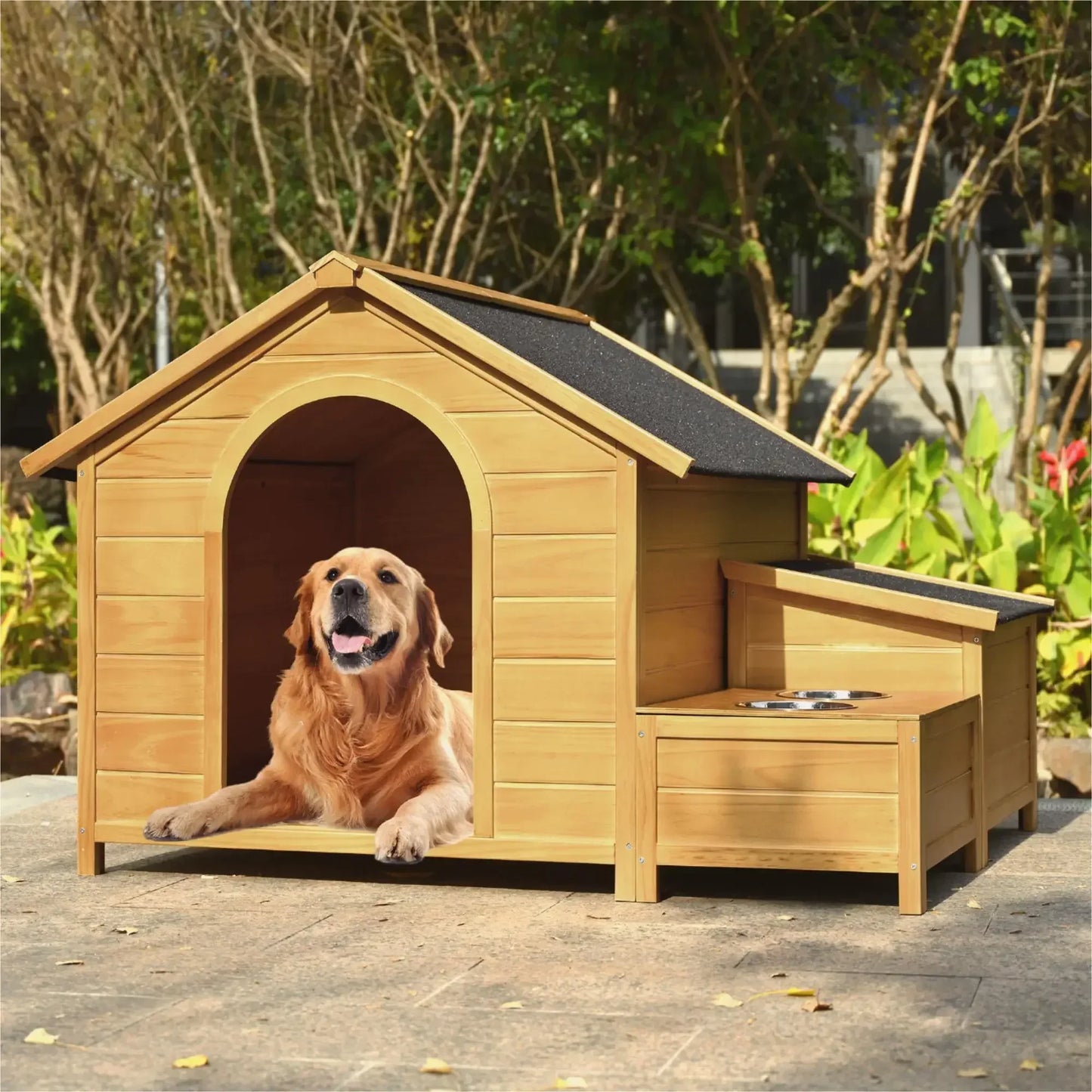 Outdoor & Indoor Dog house - cabin Style with Porch & dual Doors.