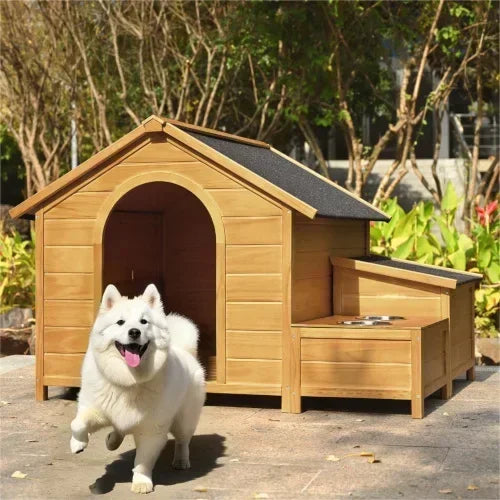 Outdoor & Indoor Dog house - cabin Style with Porch & dual Doors.