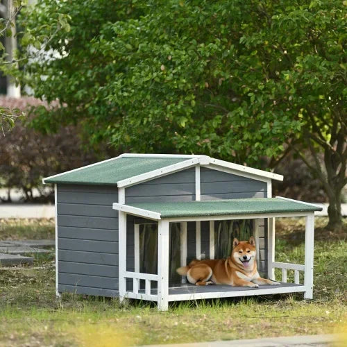 Outdoor & Indoor Dog house - cabin Style with Porch & dual Doors.