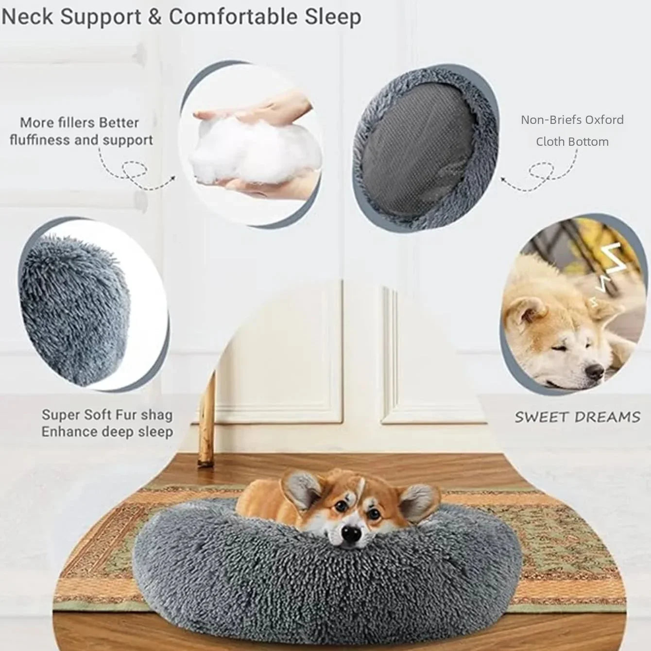 40-90cm Round Pet Bed for Warm Sleeping.